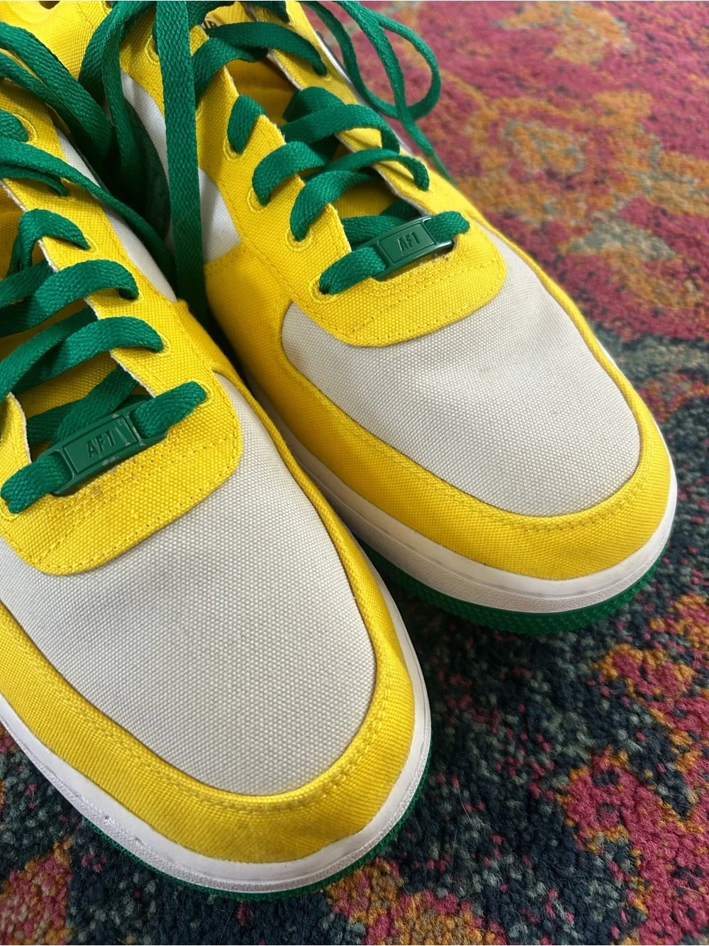 Nike | Men’s White/Yellow/Green Canvas Air Force 1 Lace Up Low Top Sneakers 13